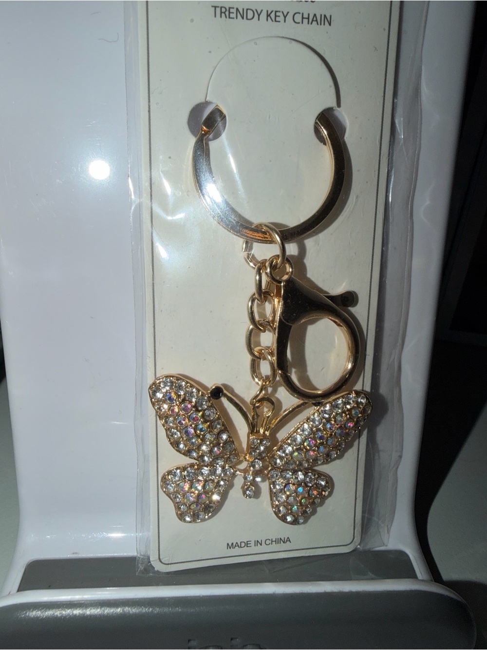 Gold Butterfly Crystal Keychain
